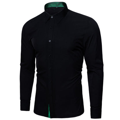 Splicing Style Black With Green Plaid Edge Dress Shirt shirt    - Sophisticated Gentlemen