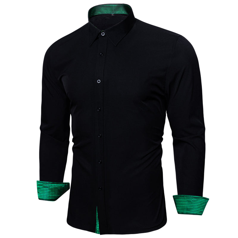 Splicing Style Black With Green Plaid Edge Dress Shirt shirt S   - Sophisticated Gentlemen