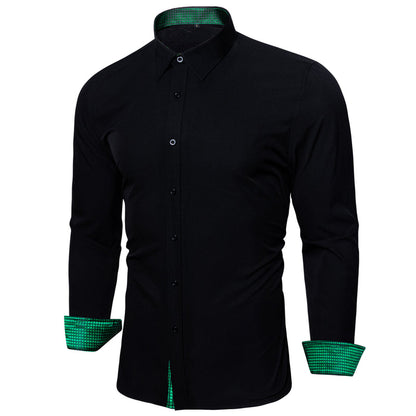 Splicing Style Black With Green Plaid Edge Dress Shirt shirt S   - Sophisticated Gentlemen
