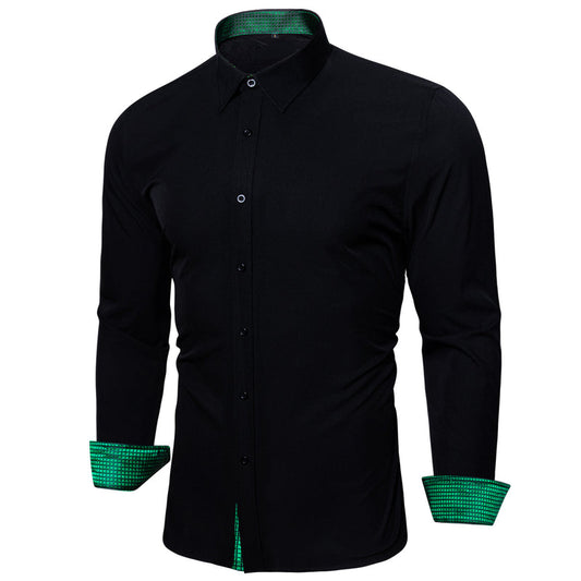 Splicing Style Black With Green Plaid Edge Dress Shirt shirt S   - Sophisticated Gentlemen