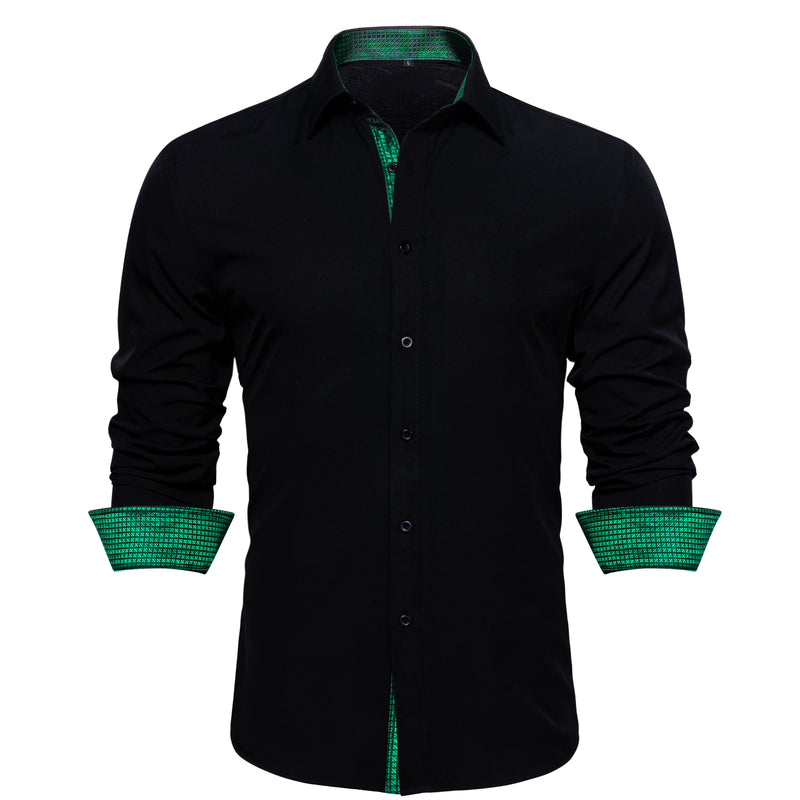 Splicing Style Black With Green Plaid Edge Dress Shirt shirt    - Sophisticated Gentlemen