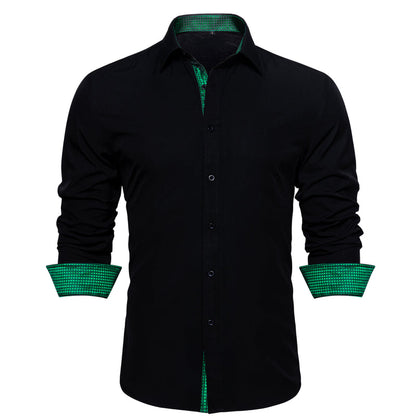 Splicing Style Black With Green Plaid Edge Dress Shirt shirt    - Sophisticated Gentlemen