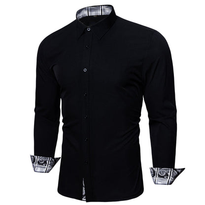 Splicing Style Black With White Plaid Edge Dress Shirt shirt S   - Sophisticated Gentlemen