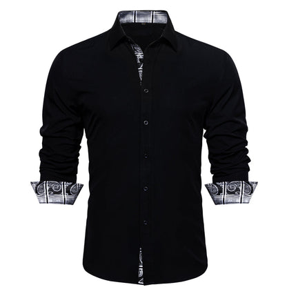 Splicing Style Black With White Plaid Edge Dress Shirt shirt    - Sophisticated Gentlemen