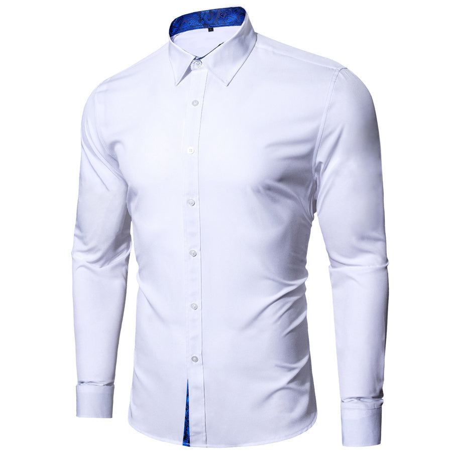 White Blue Paisley Edge Dress Shirt shirt    - Sophisticated Gentlemen