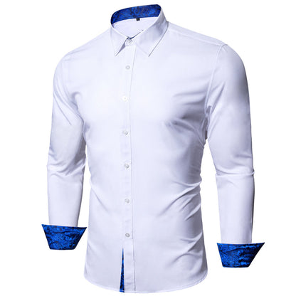 White Blue Paisley Edge Dress Shirt shirt S   - Sophisticated Gentlemen