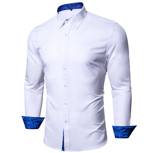 White Blue Paisley Edge Dress Shirt shirt S   - Sophisticated Gentlemen