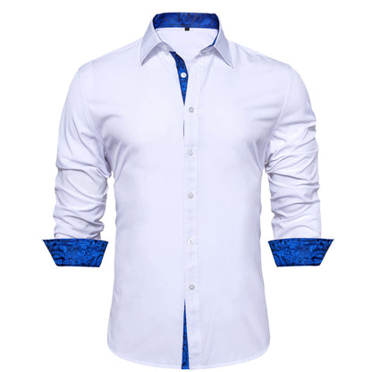 White Blue Paisley Edge Dress Shirt shirt    - Sophisticated Gentlemen