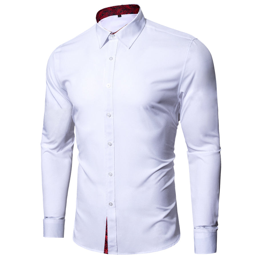 White With Red Paisley Edge Dress Shirt shirt    - Sophisticated Gentlemen