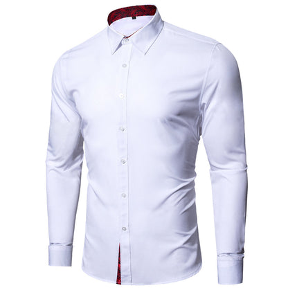 White With Red Paisley Edge Dress Shirt shirt    - Sophisticated Gentlemen