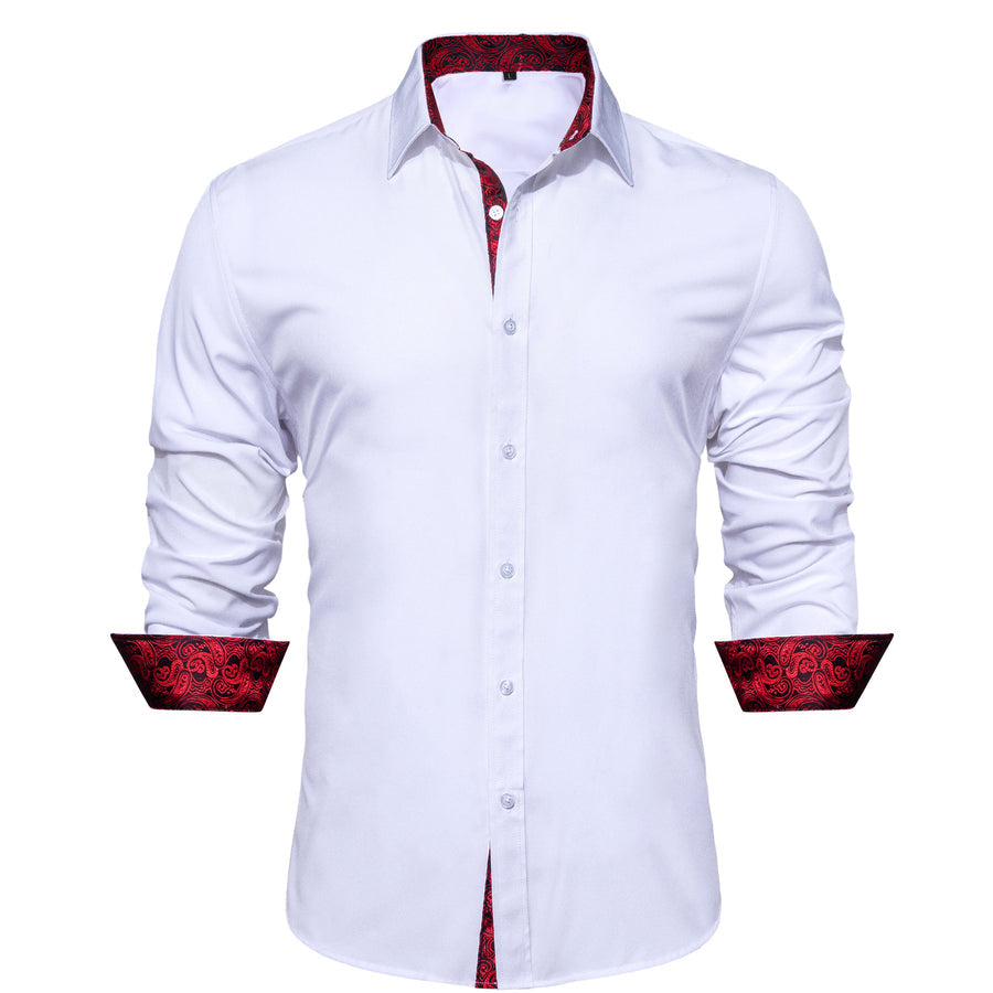 White With Red Paisley Edge Dress Shirt shirt    - Sophisticated Gentlemen