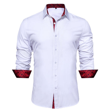 White With Red Paisley Edge Dress Shirt shirt    - Sophisticated Gentlemen