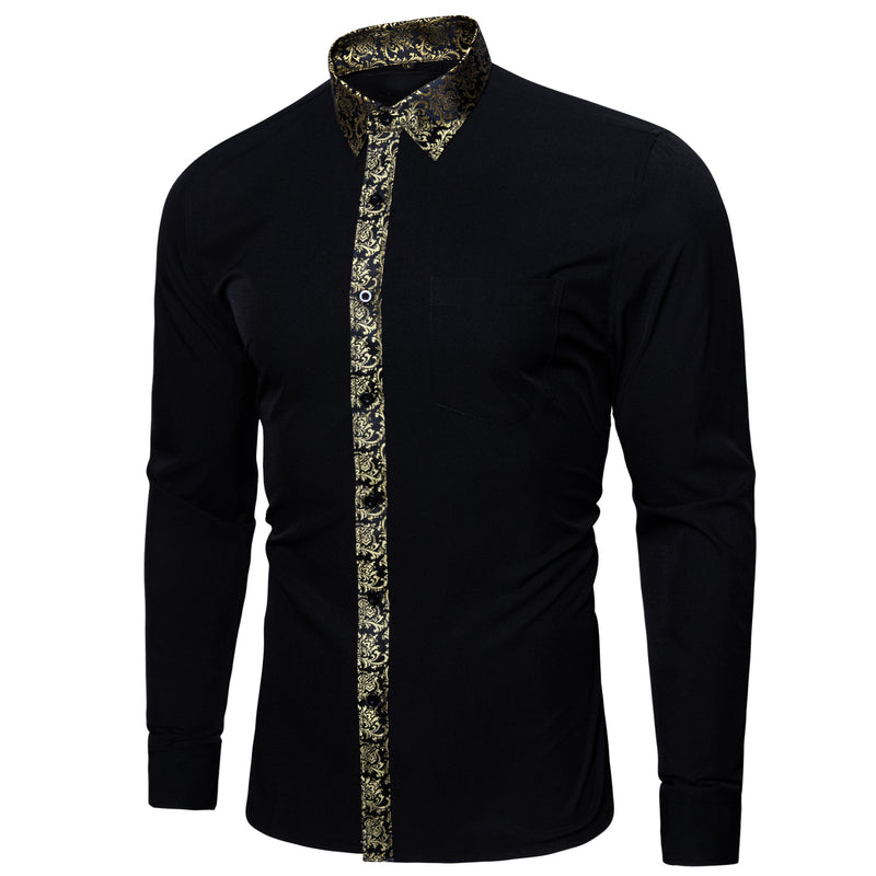 Splicing Style White With Champagne Floral Edge Dress Shirt shirt    - Sophisticated Gentlemen
