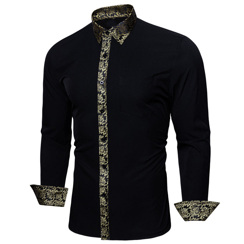 Splicing Style White With Champagne Floral Edge Dress Shirt shirt S   - Sophisticated Gentlemen
