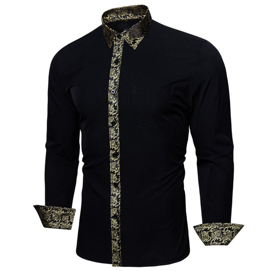 Splicing Style White With Champagne Floral Edge Dress Shirt shirt S   - Sophisticated Gentlemen