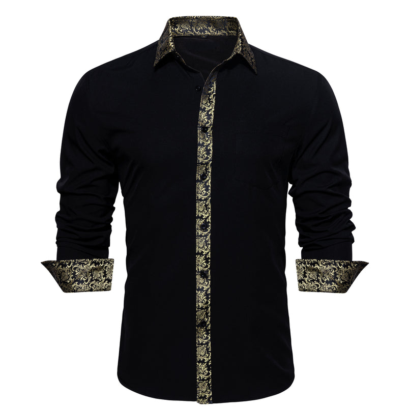 Splicing Style White With Champagne Floral Edge Dress Shirt shirt    - Sophisticated Gentlemen