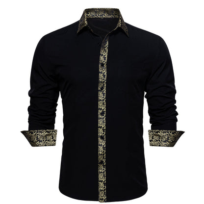 Splicing Style White With Champagne Floral Edge Dress Shirt shirt    - Sophisticated Gentlemen