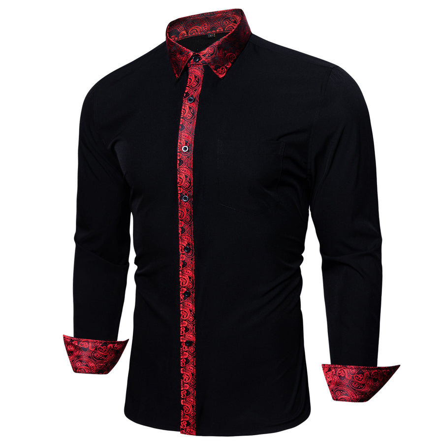 Black Red Paisley Edge Dress Shirt shirt S   - Sophisticated Gentlemen