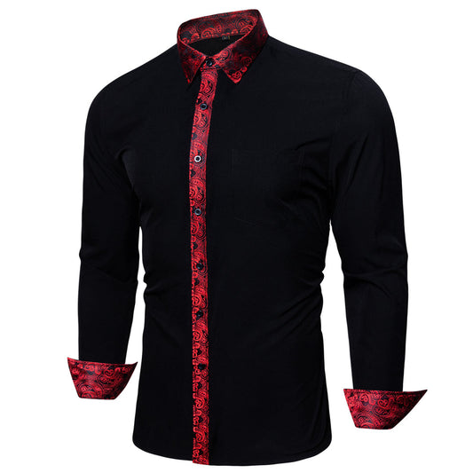Black Red Paisley Edge Dress Shirt shirt S   - Sophisticated Gentlemen