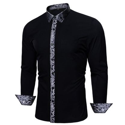 Splicing Style White With White Floral Edge Dress Shirt shirt S   - Sophisticated Gentlemen
