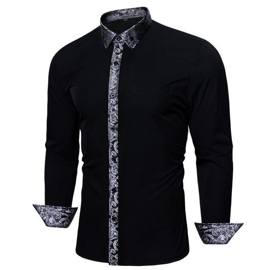 Splicing Style White With White Floral Edge Dress Shirt shirt S   - Sophisticated Gentlemen