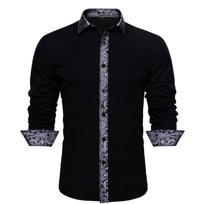 Splicing Style White With White Floral Edge Dress Shirt shirt    - Sophisticated Gentlemen