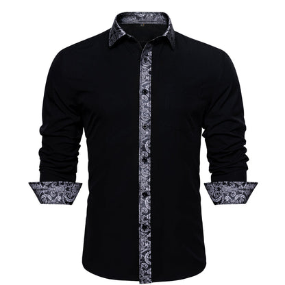 Splicing Style White With White Floral Edge Dress Shirt shirt    - Sophisticated Gentlemen