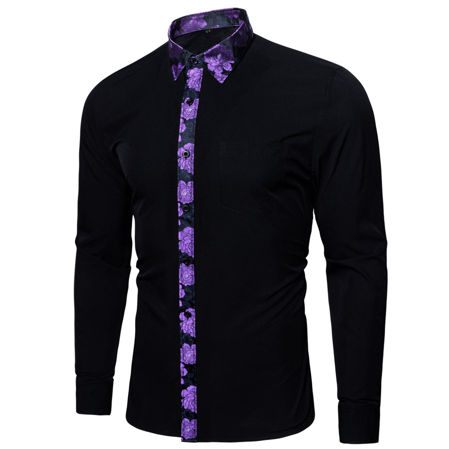 Purple Floral Edge Dress Shirt shirt    - Sophisticated Gentlemen