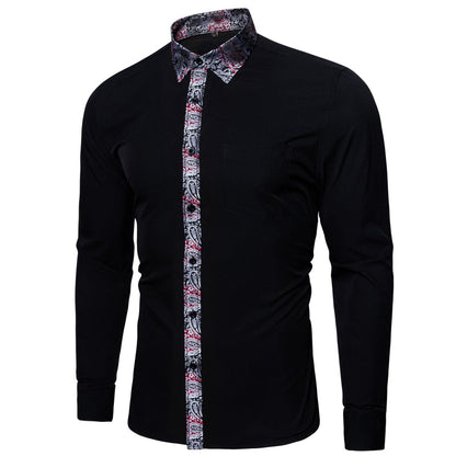 Splicing Style Black With Silver Paisley Edge Dress Shirt shirt    - Sophisticated Gentlemen