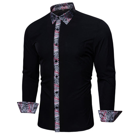Splicing Style Black With Silver Paisley Edge Dress Shirt shirt S   - Sophisticated Gentlemen