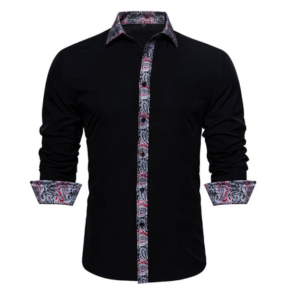 Splicing Style Black With Silver Paisley Edge Dress Shirt shirt    - Sophisticated Gentlemen