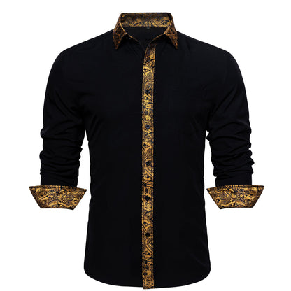 Black With Golden Paisley Edge Dress Shirt shirt    - Sophisticated Gentlemen
