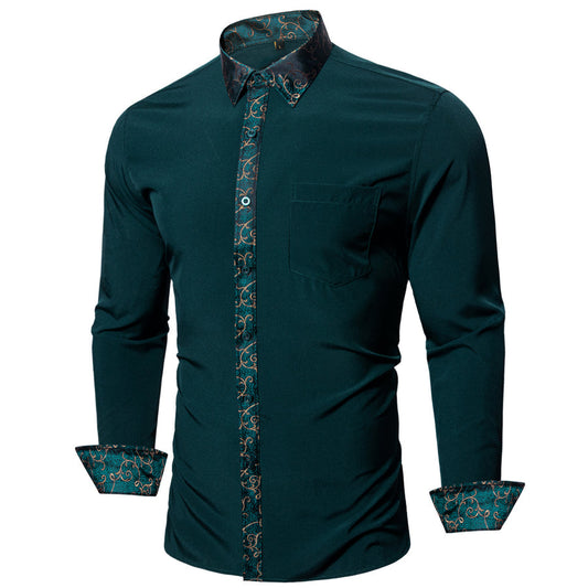 Dark Green Floral Edge Dress Shirt shirt S   - Sophisticated Gentlemen