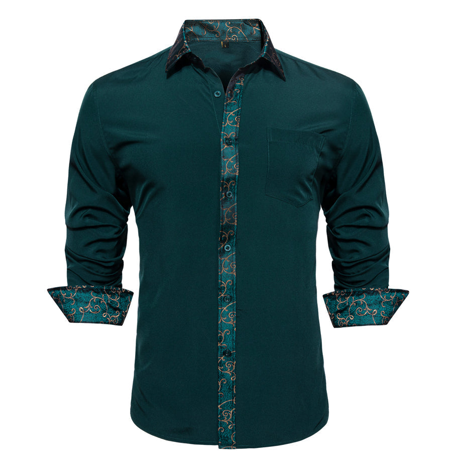Dark Green Floral Edge Dress Shirt shirt    - Sophisticated Gentlemen