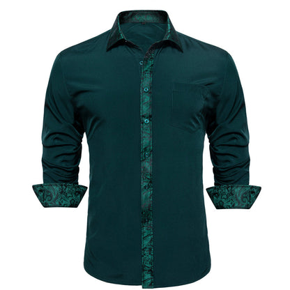 Dark Green With Green Paisley Edge Dress Shirt shirt    - Sophisticated Gentlemen
