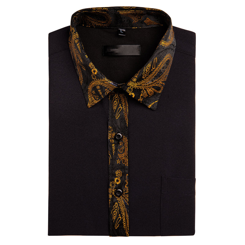 Black With Gold Paisley Flower Edge Dress Shirt shirt    - Sophisticated Gentlemen