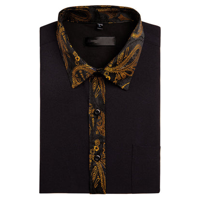 Black With Gold Paisley Flower Edge Dress Shirt shirt    - Sophisticated Gentlemen