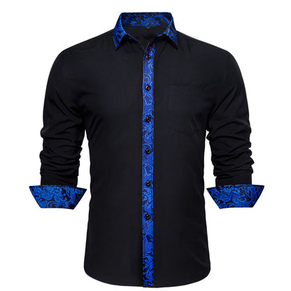 Black With Klein Blue Flower Edge Dress Shirt shirt S   - Sophisticated Gentlemen
