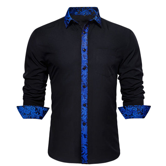 Black With Klein Blue Flower Edge Dress Shirt shirt S   - Sophisticated Gentlemen