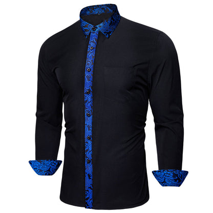 Black With Klein Blue Flower Edge Dress Shirt shirt    - Sophisticated Gentlemen