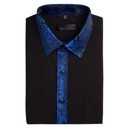 Black With Klein Blue Flower Edge Dress Shirt shirt    - Sophisticated Gentlemen
