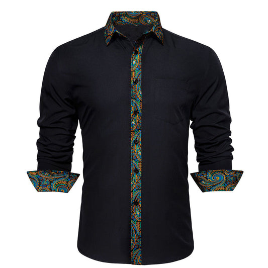 Black With Colorful Green Blue Gold Paisley Edge Dress Shirt shirt S   - Sophisticated Gentlemen