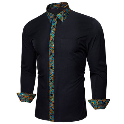 Black With Colorful Green Blue Gold Paisley Edge Dress Shirt shirt    - Sophisticated Gentlemen