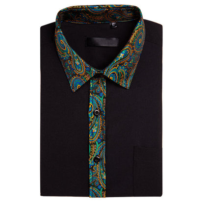Black With Colorful Green Blue Gold Paisley Edge Dress Shirt shirt    - Sophisticated Gentlemen