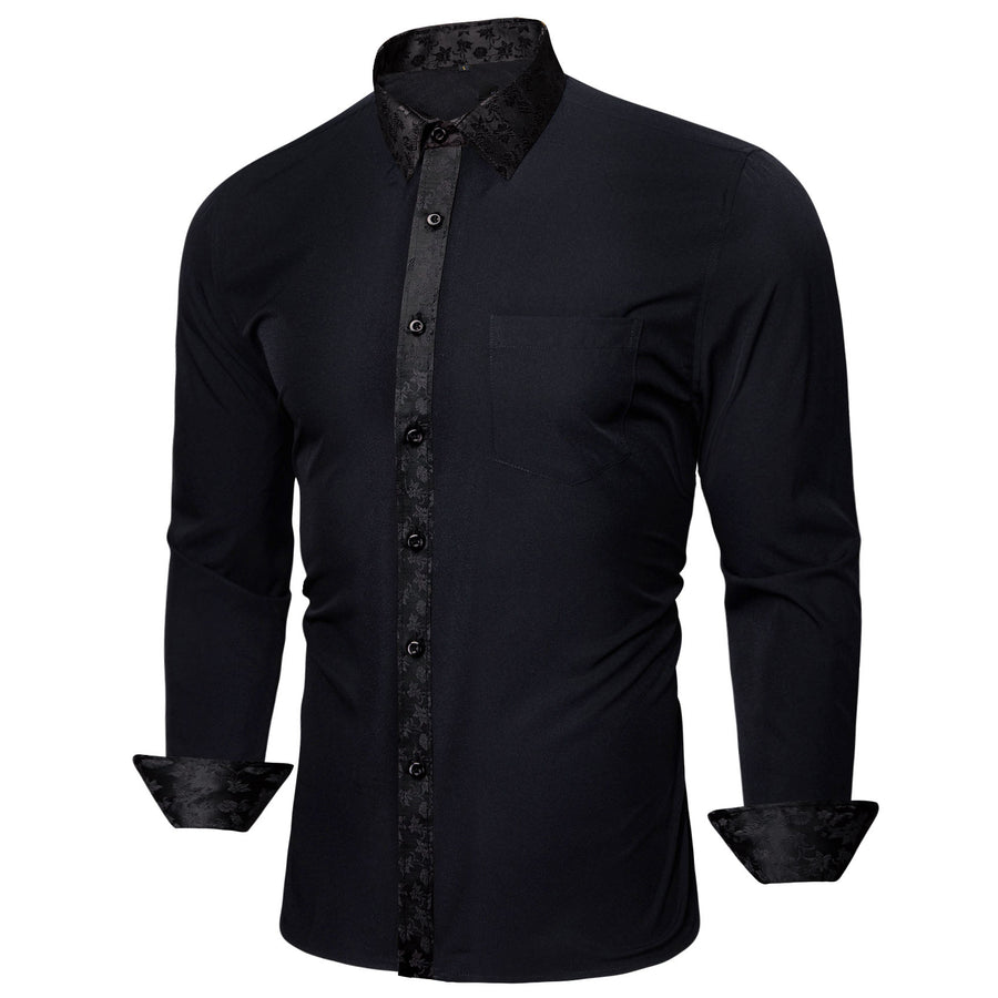 Black Floral Edge Dress Shirt shirt    - Sophisticated Gentlemen