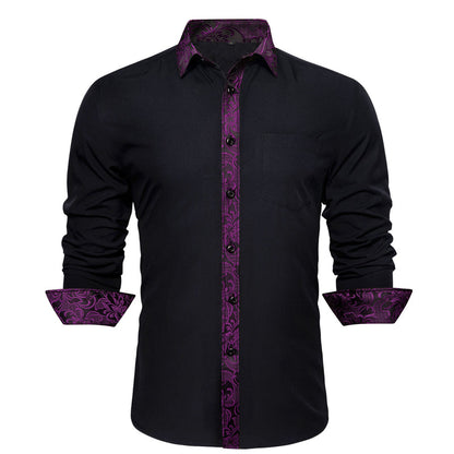 Black With Purple Floral Edge Dress Shirt shirt S   - Sophisticated Gentlemen
