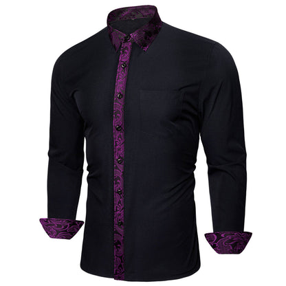 Black With Purple Floral Edge Dress Shirt shirt    - Sophisticated Gentlemen
