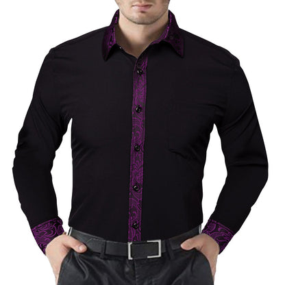 Black With Purple Floral Edge Dress Shirt shirt    - Sophisticated Gentlemen