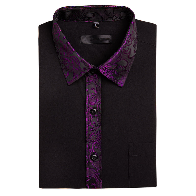 Black With Purple Floral Edge Dress Shirt shirt    - Sophisticated Gentlemen