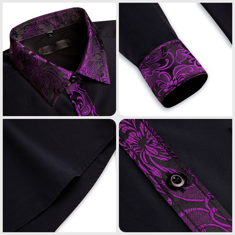 Black With Purple Floral Edge Dress Shirt shirt    - Sophisticated Gentlemen